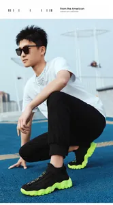 Modische Flyknit-Socken-Sneaker mit neongrüner klobiger Sohle für Herren