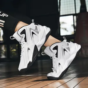 High-Top-Basketballschuhe aus weißem Leder für Herren mit stoßdämpfender Sohle