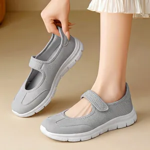 Chaussures Mary Jane d'été en maille grise pour femmes, chaussures de marche légères