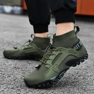 Sneaker casual outdoor alte in rete traspirante verde oliva per uomo e donna stile moderno