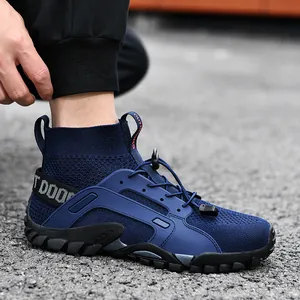 Scarpe casual outdoor alte in mesh traspirante blu navy per uomo sportivo sneakers