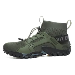 Sneaker casual outdoor traspiranti in mesh a collo alto in verde oliva, suola dura