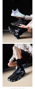 Detailansicht atmungsaktiver Basketballschuhe aus Mesh mit Spritzmuster-Sohle.