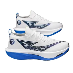 Scarpe da corsa da uomo bianche e blu con suola spessa ideali per lo sport e il tempo libero.