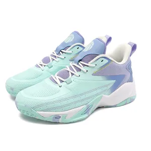 Scarpe da basket professionali in maglia traspirante verde menta e viola, suola antiscivolo