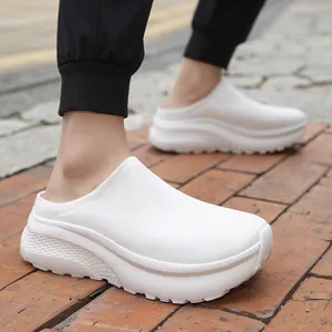 Unisex Casual Sock Shoes Men Women Half Slippers Thick Sole Breathable Fly-knit Mules Slip-on Platform Fashion Sneakers Footwear