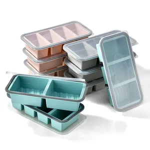 Macro view of silicone food freezer trays with embossed 1 and 2 cup measurement markings