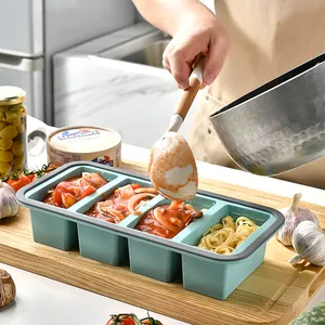 Food Grade Silicone Compartment Food Storage Container with Lid Freezer Tray Portion Control Meal Prep Box for Kitchen