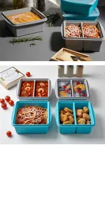 Detailed view of silicone freezer trays showing measuring marks for food portions