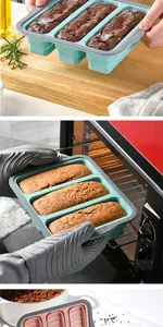 Versátil bandeja de silicona dividida para hornear colocada en un horno para pan recién hecho