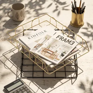 Iron Hollow Storage Basket Office File Document Organizer Desktop Stationery Holder Nordic Minimalist Metal Wire Book Bin