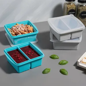 Food Grade Silicone Freezer Storage Box With Lid Graduated Sauce Soup Mold Microwave Safe Square Food Container For Kitchen