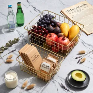 Modern Minimalist Iron Wire Mesh Storage Basket Rectangular Metal Organizer For Home Kitchen Desktop Fruit Snack Organization