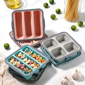 Recipiente de Silicona Plegable para Almacenamiento de Alimentos Con Tapa Apto para Microondas Bandeja de Congelación Reutilizable