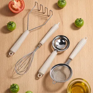 Roestvrijstalen Keukenhulpset Handmatige Eierklopper Aardappelstamper Fijne Maaszeef Eierscheider Met Antisliphandgreep Keukenbakgereedschap