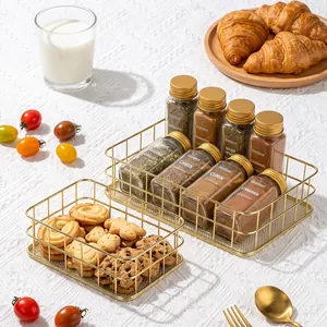 Minimalist golden iron wire storage baskets for home countertop organization