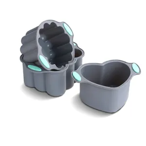Moules à gâteaux professionnels en silicone, cœur et cylindre cannelé, gris et vert menthe