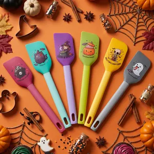 Halloween Silicone Spatula Heat Resistant Non-Stick Cream Scraper With Plastic Handle Cartoon Pumpkin Ghost Pattern Baking Tool