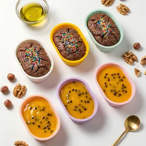 Small oval silicone cake molds reusable baking cups set for cheesecakes and desserts