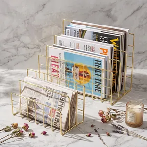 Libreria da Tavolo in Filo Metallico Nordico Organizzatore di Documenti Oro Nero Griglia Geometrica Supporto per Ufficio Casa