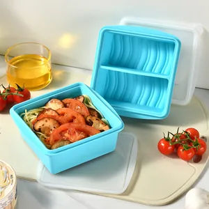 Silicone Divided Food Storage Container With Lid Microwave Oven Safe Soup Cubes Freezer Tray Lunch Box For Kitchen Storage