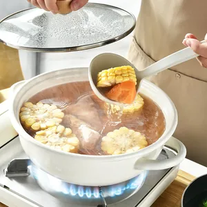 Premium white ceramic soup pot with glass lid and heat-resistant silicone cooking ladle set