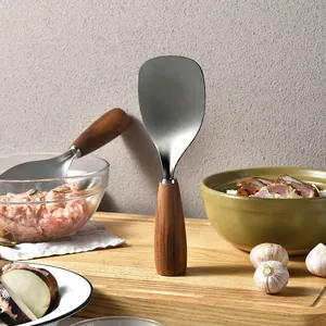 Standing Rice Scoop Pure Titanium Spoon With Acacia Wood Handle Heat Resistant Nonstick Rice Shovel For Kitchen Daily Home Cooking Utensils