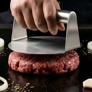 Heavy duty round stainless steel burger press smasher for meat patties on griddle