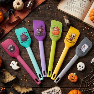Colorful Halloween themed silicone spatulas set with cute cartoon patterns for baking