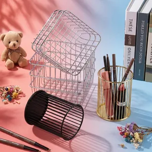 Paniers de rangement en fil métallique modernes et porte-stylos pour le bureau