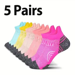 Set mit 5 Paaren farbenfroher, atmungsaktiver Mesh-Laufsocken in verschiedenen Farben