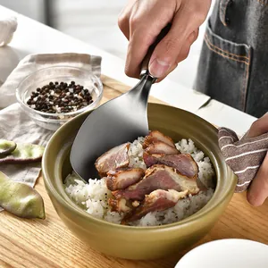 Professional titanium steel rice scoop with walnut wood handle for kitchen serving