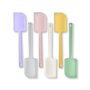 Set of six large heat-resistant silicone spatulas for baking in pastel colors