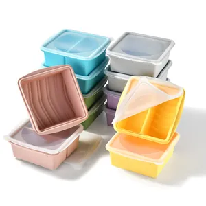 Multi-color food-grade silicone divided lunch box with airtight lids for microwave heating