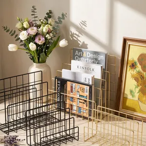 Reggilibri e organizer per documenti a più livelli in filo di ferro nero e oro