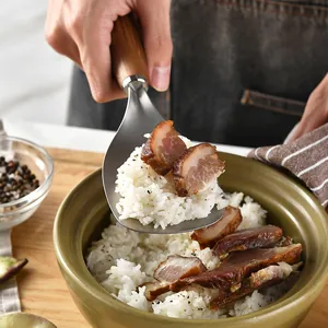 Pure titanium standing rice spoon with acacia wood handle for daily kitchen use