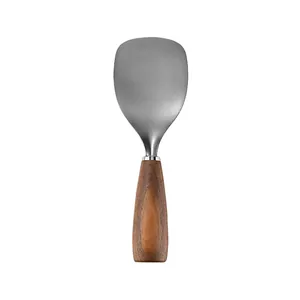 Self-standing pure titanium rice paddle with an ergonomic acacia wood handle
