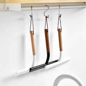 Modern silicone glass squeegee with ergonomic wooden handle for kitchen countertop cleaning