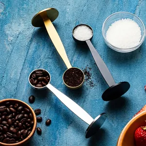 2-in-1 Stainless Steel Coffee Measuring Scoop and Tamper Standing Espresso Press Tamper Spoon For Coffee Beans Powder Professional Kitchen Accessories