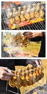 Hähnchenschenkelhalter aus Edelstahl für BBQ Grill klappbar mit Auffangschale für Gemüse