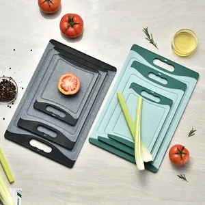 High-quality set of 3 non-slip PP cutting boards in marble gray and green for kitchen