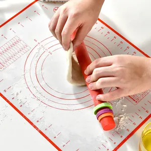 Professional non-stick silicone pastry mat and adjustable red rolling pin for baking