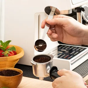 Functional 2-in-1 stainless steel coffee tamper and measuring spoon for espresso making