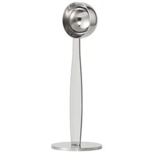 Durable 2-in-1 stainless steel coffee measuring scoop and tamper with a standing base