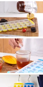 Various close-up shots of the 21-hole round ice cube tray used for chocolate and drinks