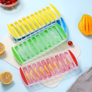 Set of colorful 10-cell long strip silicone ice cube trays for refreshing DIY cocktails