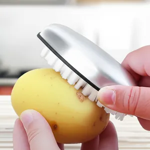 Ergonomic stainless steel vegetable cleaning brush for scrubbing potatoes and fruit