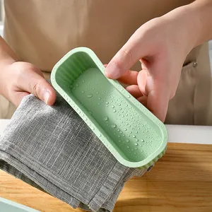 Professional green rectangular silicone baking mold for bread and cake with water drops