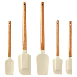 Fünfteiliges Silikon-Spatel-Set mit hochwertigen Holzgriffen zum Backen und Mischen