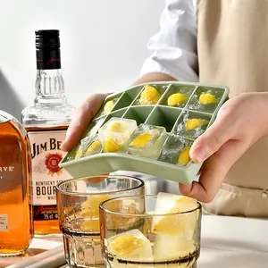 Professional green food-grade silicone ice cube tray mold with lemon ice cubes for whiskey